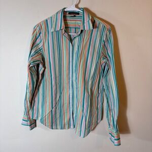 Lauren Ralph Lauren Striped Cotton Button Up Shirt Size Medium